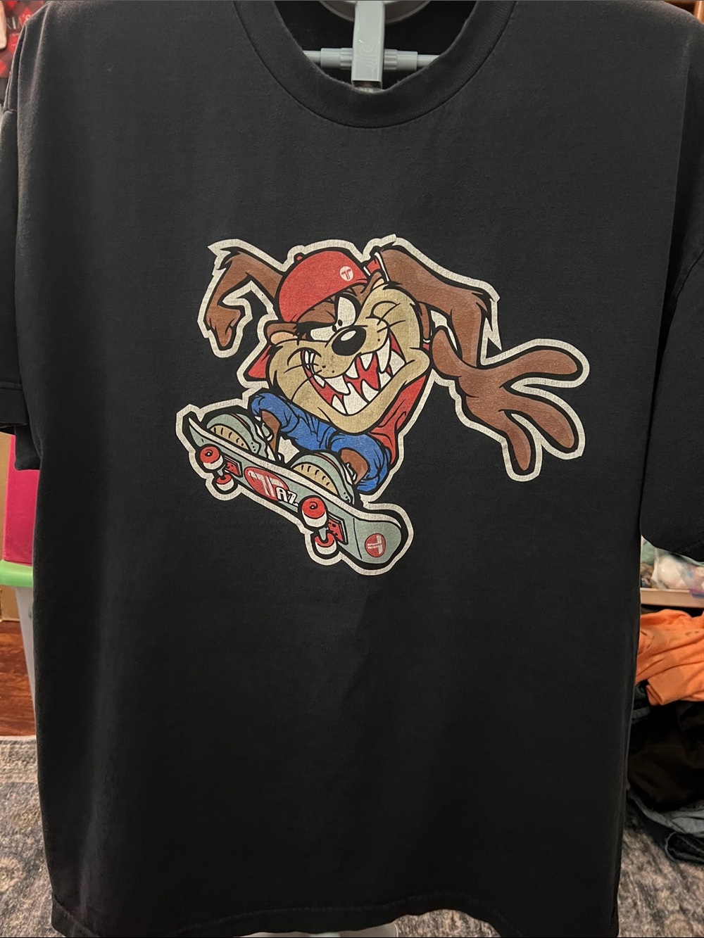 Vintage 1999 Taz Skateboard T Shirt Looney Tunes 90s Warner Bros XXL Black Tee